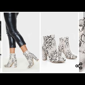 Pretty Little Thing Snake Skin Block Heeled Bootie